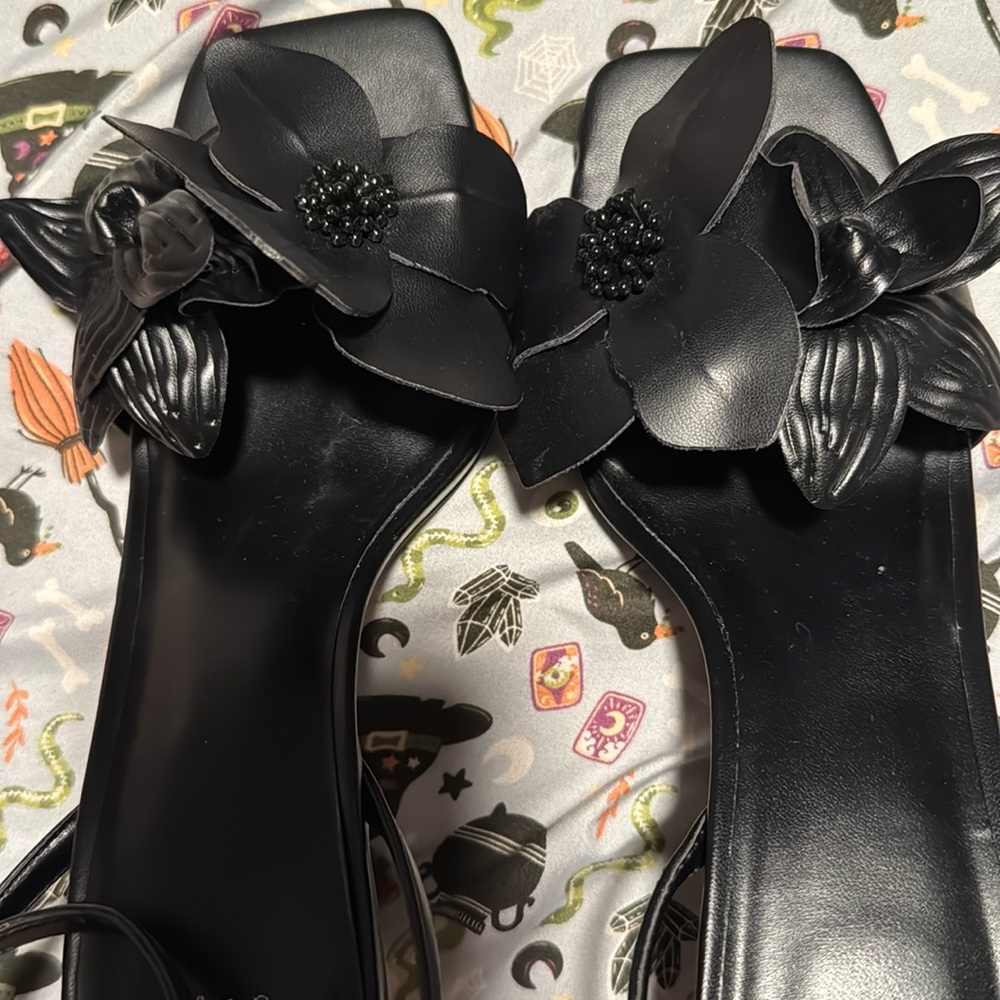 A New Day Women's High Heel Sandals Faux Leather Ankle Strap Floral.